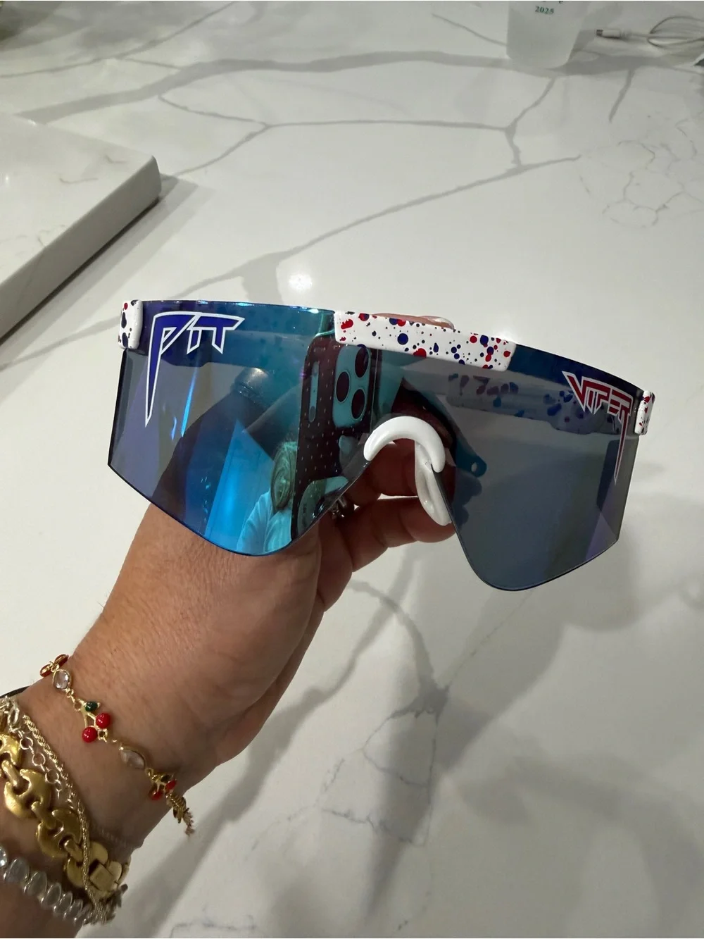 Blue Mirrored Shield Visor Sunglasses by
